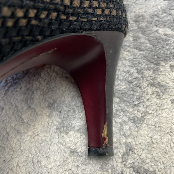 Vintage Chanel Tweed Squared Pointed Toe Lace Up Oxford Heels Sz 39.5 - Picture 12 of 15